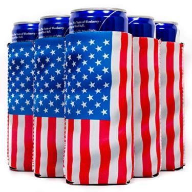Imagem de QualityPerfection Slim Can Cooler Sleeve - Ultra Slim Beer Blank Skinny 340 g Neoprene Coolie - Perfeito para Red Bull, Michelob Ultra, Verdadeiramente, Garra Branca - Presente 4 Ela, Ele, Negócio, Flag on the wind, 6