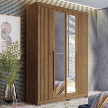 Imagem de Guarda-Roupa Casal Buriti 4 Portas 2 Gavetas com Espelho Ripado Jatoba