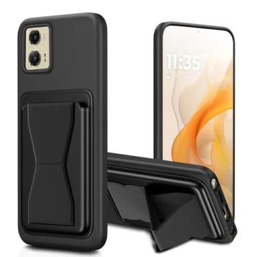 Imagem de Capa carteira para celular Moto G Stylus 5G 2024 com suporte para cartão e suporte/suporte capa de proteção contra quedas - preta