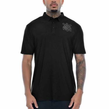 Imagem de Camisa Polo Masculina Preta All Black Oficial Corinthians, GG, Preto