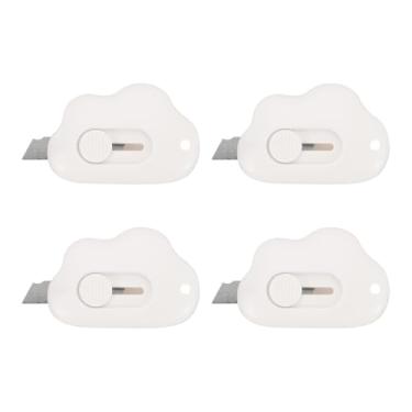 Imagem de PATIKIL Cortadores de caixa, 4 peças, abridor de cartas retrátil em forma de nuvem, pequeno abridor de envelope para corte de papel de abertura de envelope faça você mesmo, branco (6 x 4 cm)