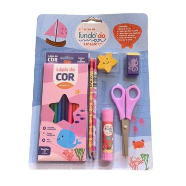 Imagem de Kit Escolar Fundo Mar Lapis De Cor 12 Cores +6 Itens