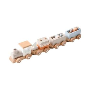 Imagem de Brinquedo De Trem De Madeira Montessori Para Bebês, Carrinho Educacion