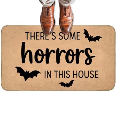 Imagem de Turamurra Capacho engraçado de Halloween para porta da frente ao ar livre, tapete de boas-vindas antiderrapante com morcego assustador rústico gótico, tapete de entrada para varanda, casa, escritório