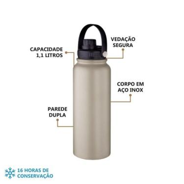 Imagem de Garrafa Térmica Aço Inox Parede Dupla 1,1L - Tampa Rosqueável com Alça
