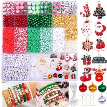 Imagem de Contas de argila de polímero de Natal berloques pulseira da amizade colar brinco kit de fabricação de joias, acessórios para artes artesanais presentes DIY para mulheres meninas S102