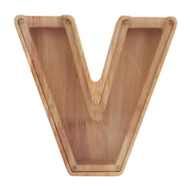 Imagem de Hilitand Letra de Madeira Piggy Bank Alphabet V Caixa de Economia Em Dinheiro Grande Em Forma de Moeda Com Painel de Acrílico Claro para Crianças Adultos Presentes Personalizados