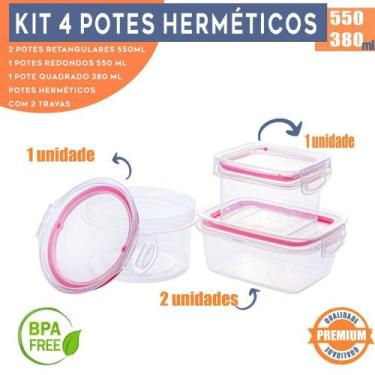 Imagem de Kit 4 Potes Herméticos Trava Mais com Tampa e Travas Laterais Empilháv