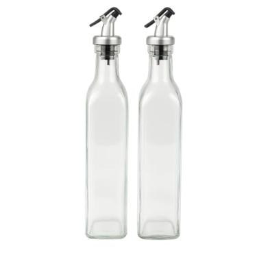Imagem de Galheteiro de Vidro 2 Peças 500ml com Bico Dosador e Tampa Inox – Ideal para Azeite, Óleo e Vinagre | Kit Elegante e Funcional para Cozinha
