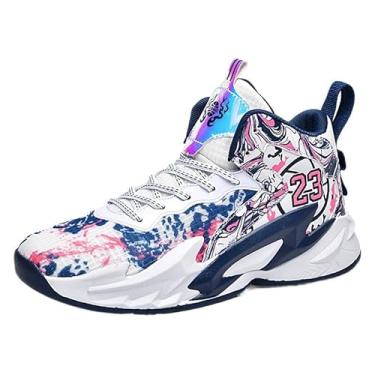 Imagem de Novetra Tênis de basquete masculino de cano alto, calçados esportivos respiráveis ​​e acolchoados, tênis para quadra de basquete interna e externa para adolescentes(White,38 BR)