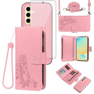Imagem de Asuwish Capa de celular para Samsung Galaxy S24 FE 5G Carteira com zíper magnética destacável com protetor de tela de vidro temperado alça transversal porta-cartões de flores S 24 EF AI S24FE 24S