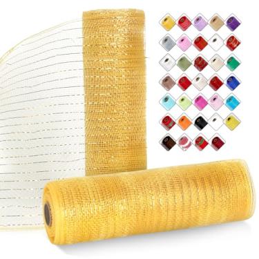 Imagem de ICOSHOW 2 rolos de fita de malha para guirlandas de 25,4 cm x 7,6 m, rolos de malha com folha metálica para Páscoa, Natal, festa, casamento, decoração de casa, projetos de artesanato e embrulho de