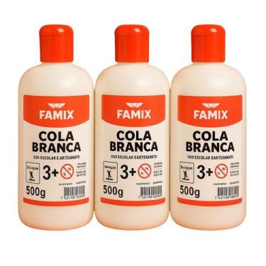 Imagem de Kit Cola Branca Famix 500g 3 Unidades Escolar e Artesanato