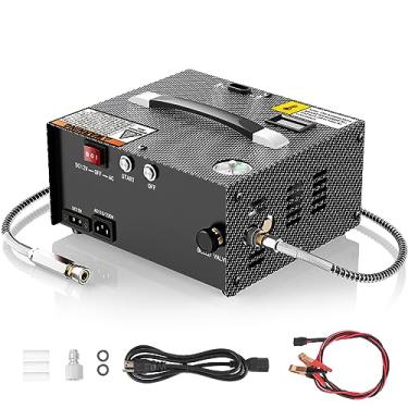 Imagem de GX PUMP Compressor de ar PCP CS1-I com adaptador de energia embutido, parada automática, livre de óleo e água, 4500Psi/30MPa, alimentado por 110V/220V AC ou 12V CC, bomba compressor PCP para pistola