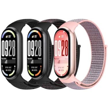Imagem de Bcuckood Pulseira esportiva de nylon compatível com Xiaomi Smart Band 10/9/8 para mulheres e homens, pulseira de substituição macia ajustável respirável para Xiaomi Mi Band 10/9/8, 3 peças