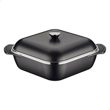 Imagem de Caçarola Quadrada Tramontina Lyon Em Alumínio Revestimento Starflon Preto Com Tampa 28 cm 5,5L