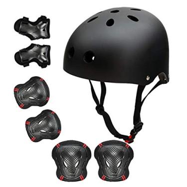 Imagem de Capacete de skate para adultos, joelheiras, cotoveleiras, protetores de pulso, conjunto de capacetes de proteção para adolescentes para bicicleta, ciclismo, skate, scooter, capacete de bicicleta para