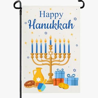 Imagem de Cryfox Happy Hanukkah Garden Flags Winter Menorah Pequena Bandeira para Exterior 30 x 45,7 cm Velas de Natal Judaicas Decoração Externa para Jardim Gramado Quintal Dupla Face
