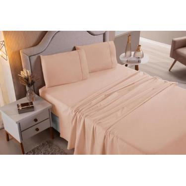 Imagem de Jogo de Cama Lençol Casal Super King 4 Peças Salmão Liso 100% Algodão 