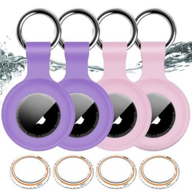Imagem de Pacote com 4, suporte impermeável IPX8 para Airtag Apple Air Tag, capa de GPS à prova de choque [antiarranhões] [PC + silicone] capa localizadora de itens Air-Tag para animais de estimação, crianças,