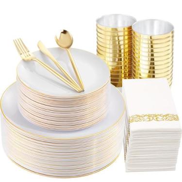 Imagem de Conjunto de louças LUODA Mirthmood em ouro e plástico branco, 210 unid