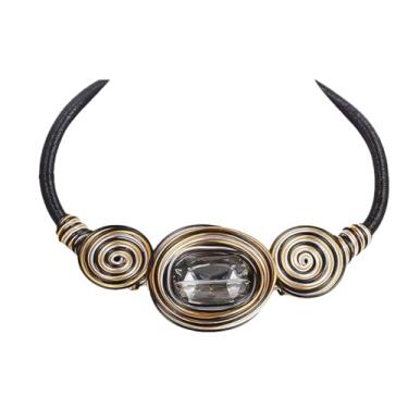 Imagem de Colar de fantasia africana grosso para mulheres - gargantilha colorida étnica boho, gola boho, envolto em arame tribal, joia artesanal de cristal de pedra grande, Cobre, Sem Pedra Preciosa