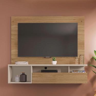 Imagem de Painel Luci Nichos Decorativos 136cm para TV até 55 com Porta Basculante MDP Buriti/OffWhite G11 Gran Belo