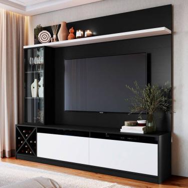 Imagem de Rack com Painel para TV Até 50 Polegadas Coliseu 3 Portas Preto/Branco - Panorama Móveis