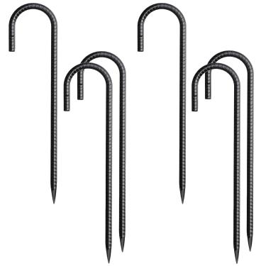 Imagem de ARRYNTHEON Estacas de vergalhão 30,5 cm pacote com 6 estacas de barraca gancho de metal resistente, estacas de cerca para trampolim, cerca, barraca de acampamento (6, J-12 x 5/16 preto)