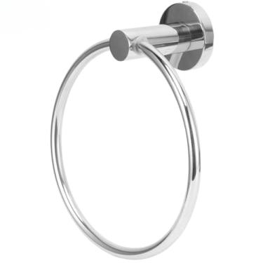 Imagem de Suporte para Toalha de Mão em Aço Inox, Argola Moderna, Design Sofisticado, Dupla Fixação, 5,14 x 15,8 cm, com Kit de Instalação