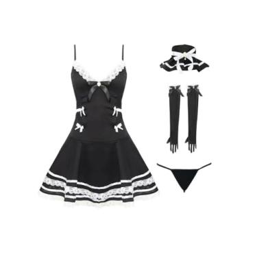 Imagem de AYMGVK Conjuntos de lingerie para mulheres, avental francês, fantasia de cosplay de anime, B - preto, Tamanho Único