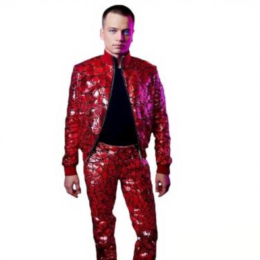 Imagem de Earthradius Casaco espelhado, lantejoulas, elástico, balada, bar, palco, roupas modernas, carnaval (vermelho, M, casaco)