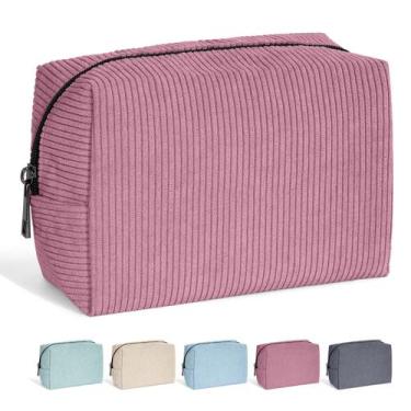 Imagem de Bolsa de cosméticos MAANGE Bolsa de maquiagem de viagem em veludo rosa