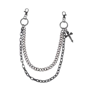 Imagem de Calça jeans em camadas, corrente, bolso, carteira, correntes hip hop, punk rock, acessórios góticos, corrente de motociclista, chaveiros, joias corporais para mulheres e homens, one size