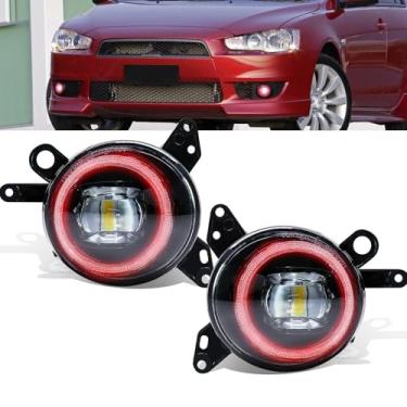Imagem de AFOGGEST Farol de neblina Angel Eye para Mitsubishi Lancer 2008-2014 para-choque dianteiro branco lâmpadas LED com anel vermelho, 1 par