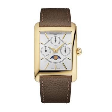 Imagem de Relógio masculino clássico Fredrique Constant Carré Moonphase quartzo dourado caixa de aço inoxidável e pulseira de couro marrom Estilo: FC-265S4C5, Dourado