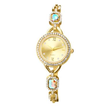 Imagem de OIDEA Relógio feminino dourado com diamantes falsos: elegante relógio de pulso analógico de quartzo com mostrador redondo para mulheres, decoração de zircônia cúbica, negócios, casual, relógio social