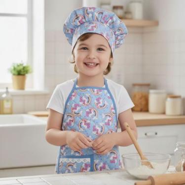 Imagem de Kit Avental Infantil de Cozinha Estampado Kids com Chapéu - Mava Enxov
