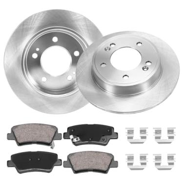 Imagem de HYFTJYZ Kit De Pastilhas E Rotores Freio Traseiros Compatíveis Com Hyundai Veloster Elantra Coupe Gt Kia Forte Koup Forte5 Soul, Discos Cerâmica Para Substituição Faça Você Mesmo, Potência Frenagem