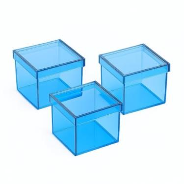 Imagem de KIT 10/20/30/40/50 e 100 Caixinhas Acrílicas 5x5 cm para Aniversário Lembrancinha(20,AZUL TRANSLÚCIDO)