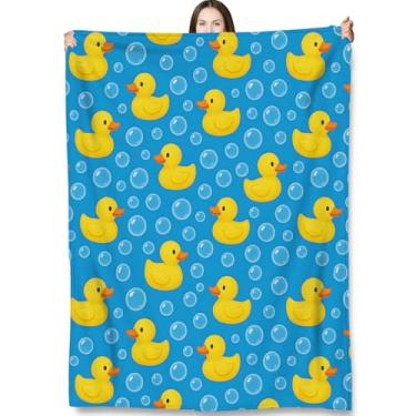 Imagem de Turamurra Cobertor de pato de borracha para adultos e crianças, cobertores de pato de desenho animado para decoração de quarto de sala de estar, flanela quente felpuda 127 x 152 cm