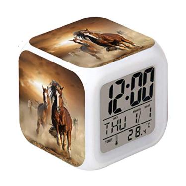 Imagem de Cointone Despertador LED design de cavalo criativo relógio de mesa de mesa eletrônico brilhante despertador digital colorido para adultos unissex crianças brinquedo