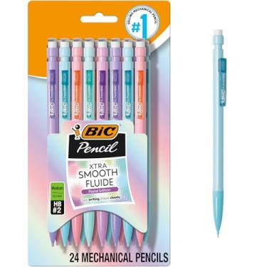 Imagem de BIC Lápis mecânicos pastel Xtra-Smooth com borrachas, ponta média (0,7 mm), pacote com 24 unidades, lápis mecânicos a granel para escola ou escritório
