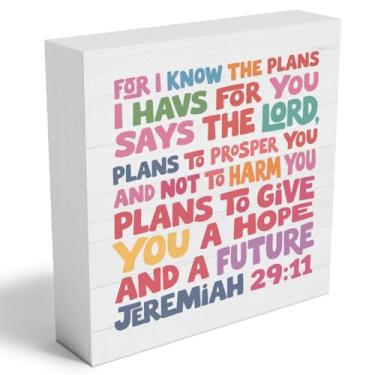 Imagem de Decorar placa de madeira decorativa cristã decoração rústica motivacional versículo bíblico Jeremias 29:11 caixa de madeira preta placa para escritório em casa, sala de estar, igreja, cozinha, quarto