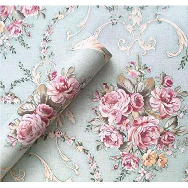 Imagem de LIFAVOVY Papel de parede autoadesivo de flor verde claro para descascar e colar papel de parede floral removível para prateleira rolo decorativo 17,7 polegadas x 32,8 pés