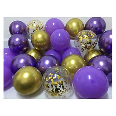 Imagem de Balões de látex roxo e dourado – 30,5 cm lilás violeta lavanda metálico cromado balões sortidos para casamento, chá de bebê, aniversário, decorações de festa femininas, 50 pacotes (roxo escuro claro + dourado)