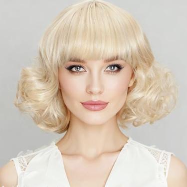 Imagem de Peruca Bob curto bege com franja para mulheres loiro mel sintético encaracolado perucas de cabelo natural para fantasia cosplay uso diário (613# (loiro))
