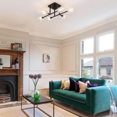 Imagem de Luminária de teto semi-embutida moderna, lustre preto fosco, compatível com decoração de cozinha, sala de jantar, quarto, sala de estar, iluminação pendente, luminária pendente