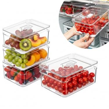Imagem de Kit 4 Organizadores Geladeira Armário Cozinha 2,2 Litros Alimentos Vegetais Caixa Plástica para Legumes, Saladas, Frutas