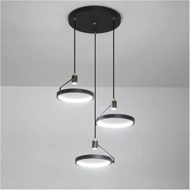 Imagem de Lustre moderno LED, lustre de restaurante, lustre moderno e minimalista, personalidade, bar, anel, três cabeças, loft, forjado, preto, lâmpada LED, decoração moderna